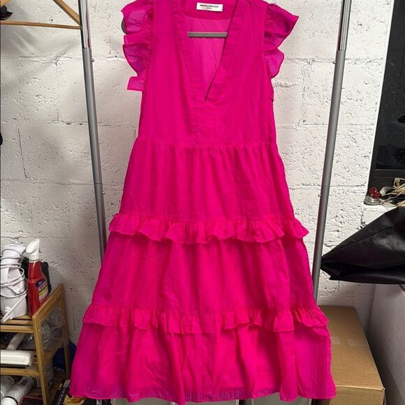 Vibrant Pink Ruffled Dress - Amanda Uprichard Dress - Size Medium - BRAND NEW - Picture 1 of 3